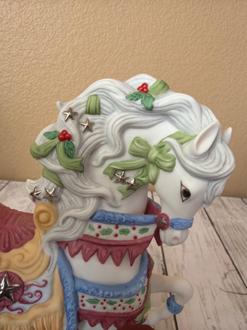 Lenox 2000 Porcelain Christmas Carousel Horse Figurine Penguins Saddle Wood Base - Picture 9 of 14